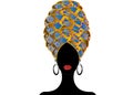 Portrait of the young black woman in a turban. Animation African beauty. Vector color illustration isolated on a white background.