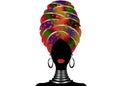 Portrait of the young black woman in a turban. Animation African beauty. Vector color illustration isolated on a white background. Royalty Free Stock Photo