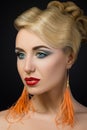 Portrait of young blonde woman with red lips Royalty Free Stock Photo