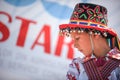 Portrait of a young boy dressed in a traditional costume of the Romanian ancient dancers Calusarii