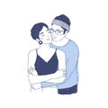 Portrait of young boy in glasses embracing and girl. Lovers or romantic partners hugging. Boyfriend and girlfriend Royalty Free Stock Photo