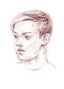 Portrait of a young boy. Hand-drawing with sanguine technique Royalty Free Stock Photo