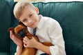 Portrait of a young boy with his dog Royalty Free Stock Photo