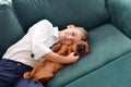 Portrait of a young boy with his dog Royalty Free Stock Photo