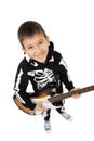 Portrait of young boy playing electric guitar, isolated on white. Boy playing the guitar Royalty Free Stock Photo