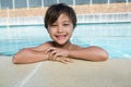 Portrait of young boy relaxing at poolside Royalty Free Stock Photo
