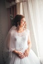 Portrait of a young bride on a light background Royalty Free Stock Photo