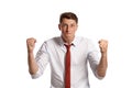 Portrait of a young brunet man posing in a studio isolated over a white background. Royalty Free Stock Photo