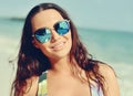 Portrait young brunette woman in sunglasees Royalty Free Stock Photo