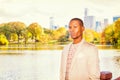 Young African American Man traveling in Central Park, New York Royalty Free Stock Photo