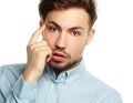 Portrait of a young business man surprised face expression Royalty Free Stock Photo