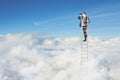 Young businessman with binoculars above cloud Royalty Free Stock Photo