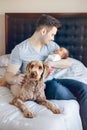 Young Caucasian father dad with his newborn mixed race Asian Chinese baby Royalty Free Stock Photo