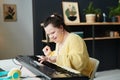 Girl Enjoying Playing Synthesizer At Home Royalty Free Stock Photo