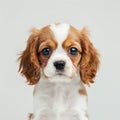 Portrait of a young Cavalier King Charles Spaniel with expressive eyes against a white background