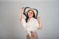 Portrait of young charming Asian woman wearing hat, white  background Royalty Free Stock Photo