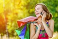 Portrait young charming short-haired woman shopping