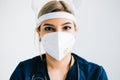 Portrait of young confident woman nurse hospital worker in medical protective mask isolated on white background Royalty Free Stock Photo