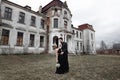 Portrait of a young couple in black suit and dress. Wedding Royalty Free Stock Photo