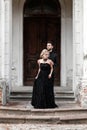 Portrait of a young couple in black suit and dress. Wedding Royalty Free Stock Photo