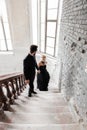 Portrait of a young couple in black suit and dress. Wedding Royalty Free Stock Photo