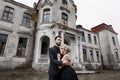 Portrait of a young couple in black suit and dress. Wedding Royalty Free Stock Photo