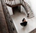 Portrait of a young couple dancing in black suit and dress. Wedding Royalty Free Stock Photo