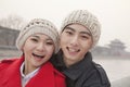 Portrait of young couple outdoors in wintertime, Beijing Royalty Free Stock Photo