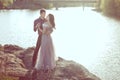 Portrait of a young couple by the river Royalty Free Stock Photo