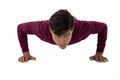 Portrait of young creative businessman doing push ups Royalty Free Stock Photo