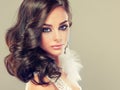 Portrait of young curly haired brunette with vivid eastern style make up.Elegant curly hairstyles.