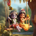 portrait of young cutest radha and krishna sitting on swing generative AI