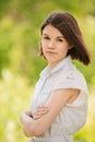 Portrait of young earnest woman