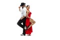 Portrait of young elegance tango dancers. Isolated over white background Royalty Free Stock Photo