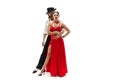 Portrait of young elegance tango dancers. Isolated over white background Royalty Free Stock Photo