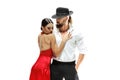 Portrait of young elegance tango dancers. Isolated over white background Royalty Free Stock Photo