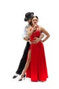 Portrait of young elegance tango dancers. Isolated over white background Royalty Free Stock Photo