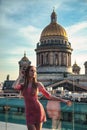 Portrait of young elegant blonde woman posing outdoors Royalty Free Stock Photo