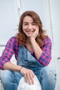 Portrait of young engineer woman with safety hard hat