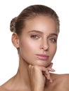 Portrait of a young european girl with pure clean and healthy smooth skin with nude makeup Royalty Free Stock Photo