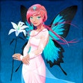 Portrait of a young fairy with a wedding dress and lilium Royalty Free Stock Photo