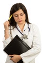 Portrait of young female doctor looking serious