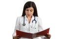 Portrait of young female doctor looking serious