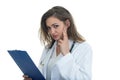 Portrait of young female doctor looking serious