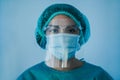 Portrait of young female nurse work inside hospital during coronavirus period - Woman medical worker on Covid-19 outbreak wearing Royalty Free Stock Photo