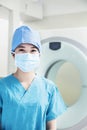 Portrait of young female surgeon wearing surgical mask in the operating room Royalty Free Stock Photo