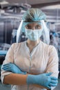 Portrait of young female woman surgeon wearing protective cloth surgical mask in operation room Royalty Free Stock Photo