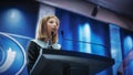 Portrait of an Young Girl Activist Delivering an Emotional and Powerful Speech at a Press Conference