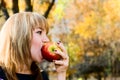 Portrait young girl with apple Royalty Free Stock Photo