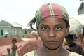 Portrait of young girl with colorful headscarf